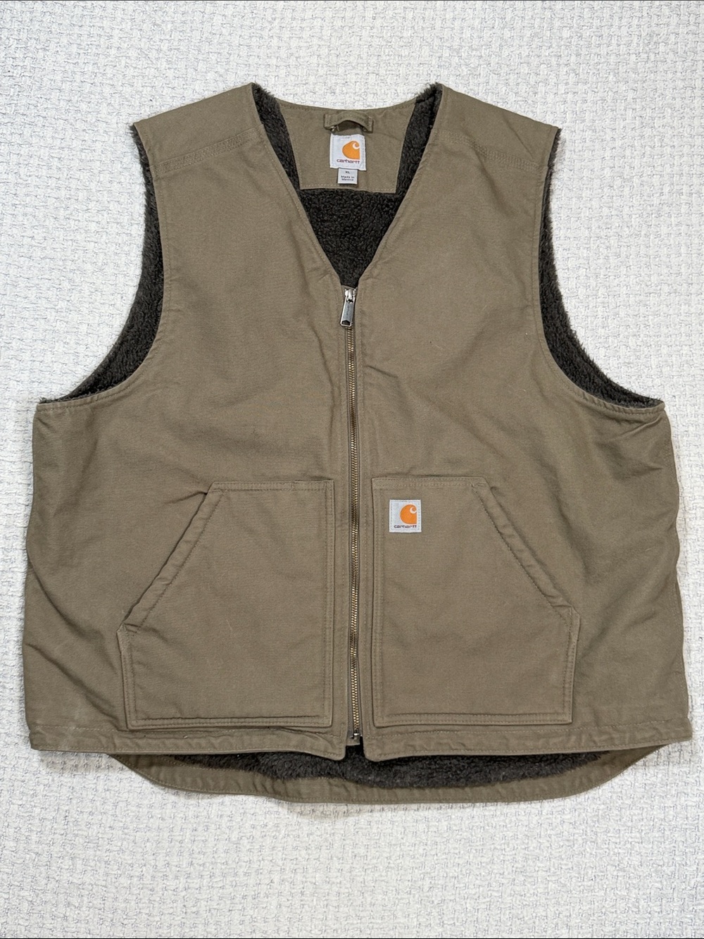Carhartt Washed Duck Rugged Vest Canvas Sherpa Lined Driftwood Outdoor Size XL